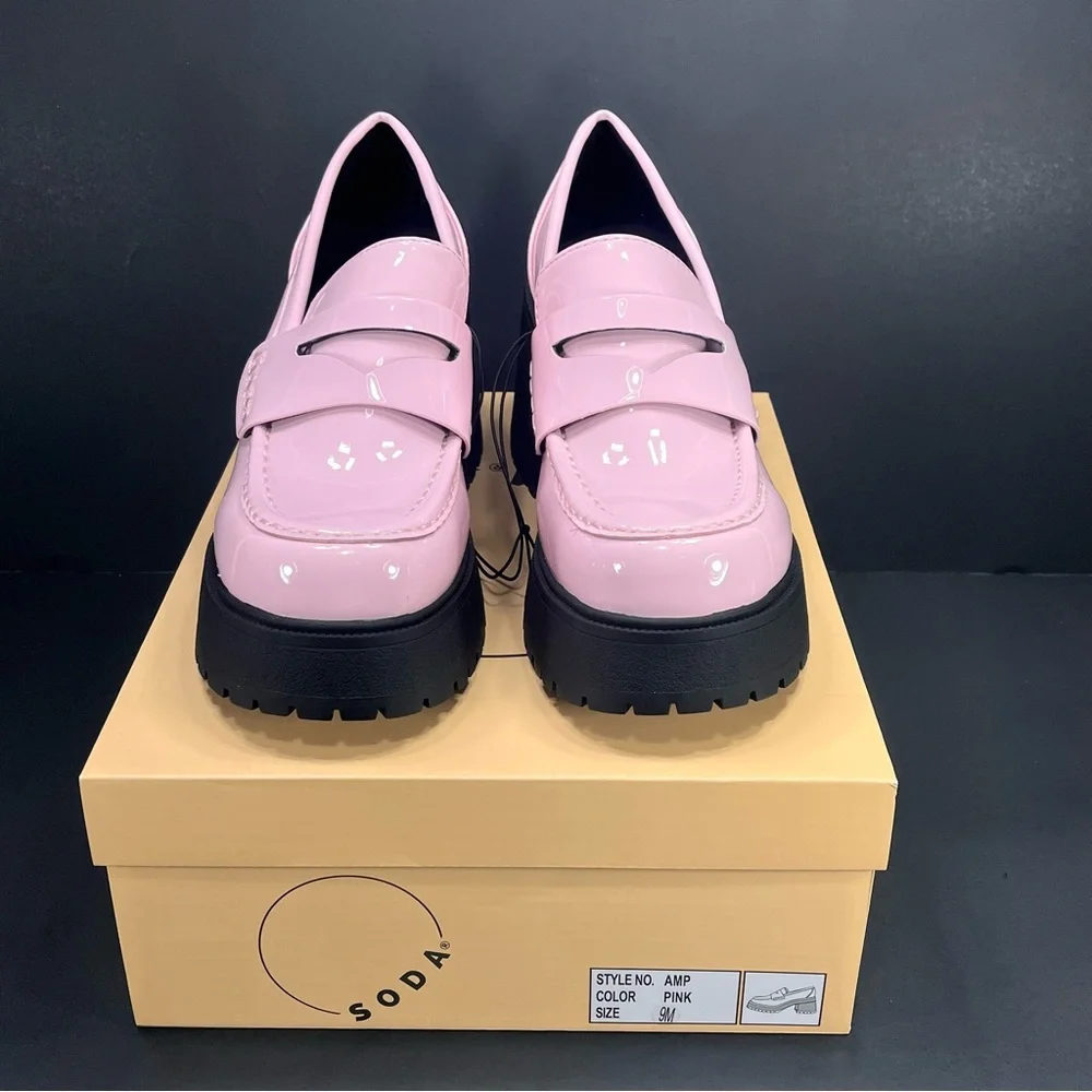 Pink Patent Platform Loafers size 9 new in box